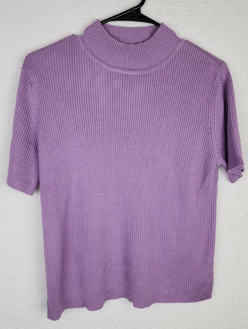 VINTAGE Sag Harbor Lavender Ribbed Mock Neck Short Sleeve Sweater Top PL
